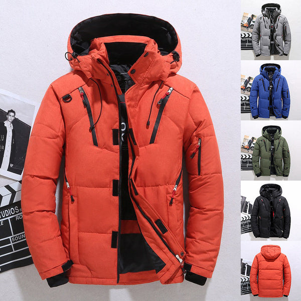 Men’s Windproof Hooded Jacket Warm Leisure Sports Coat with Pockets