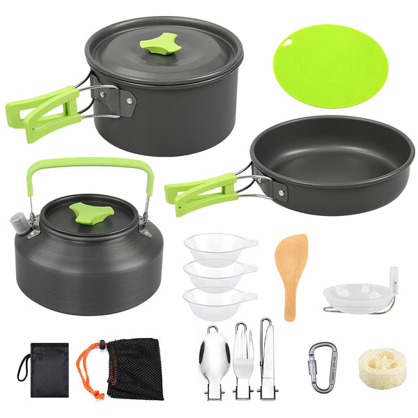 16-Piece Camping Cookware Set Aluminum Pot Pan Stove Kit