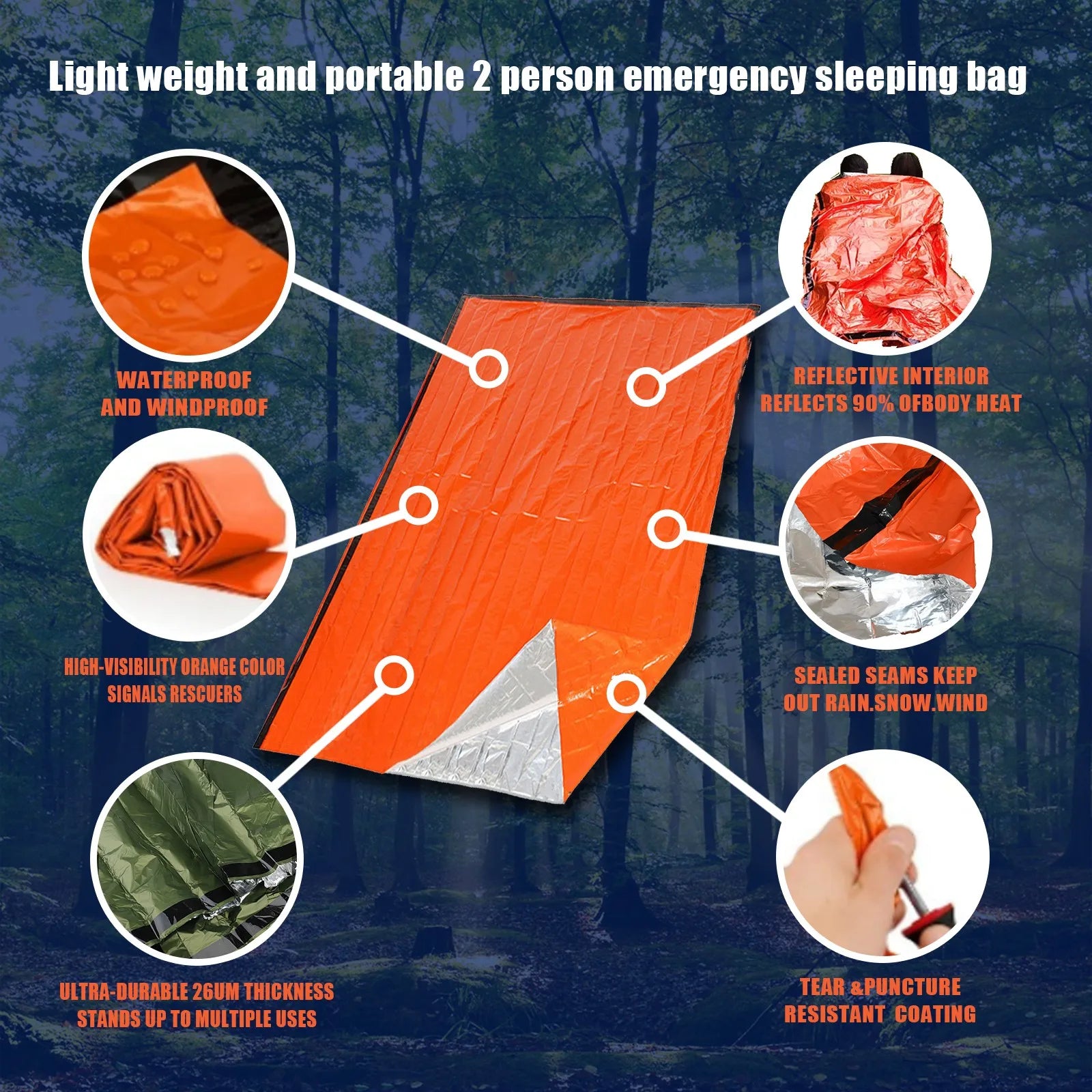 Portable Waterproof Survival Sleeping Bag Thermal Emergency Camping Gear