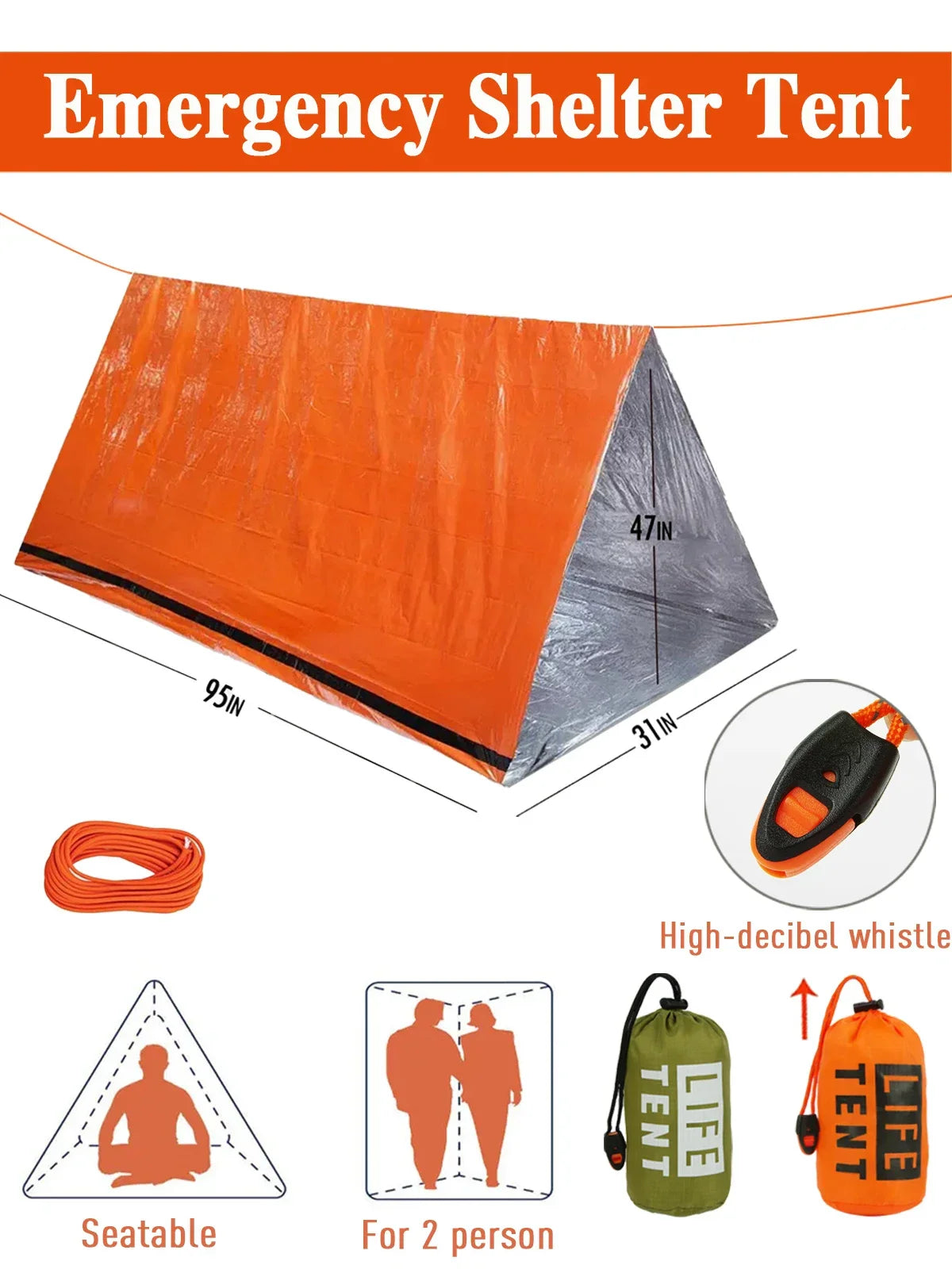2-Person Emergency Waterproof Camping Tent Portable Outdoor Shelter Gear